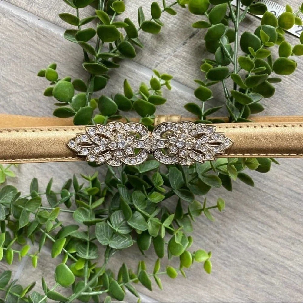 Metallic Gold Crystal embellished Hook buckle belt Medium